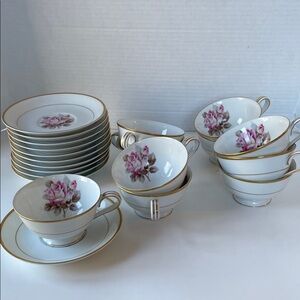 Vintage pink rose tea cups and saucers set 10